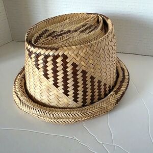 Vintage Handwoven Straw Fedora style Hat Mens